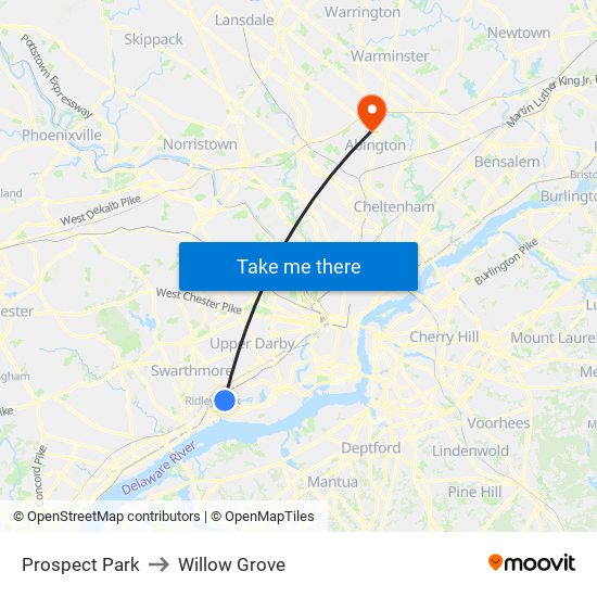 Prospect Park to Willow Grove map