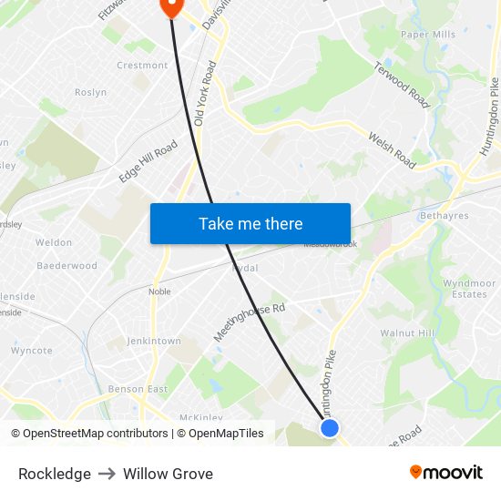 Rockledge to Willow Grove map