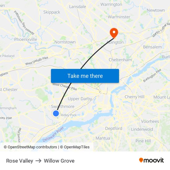 Rose Valley to Willow Grove map