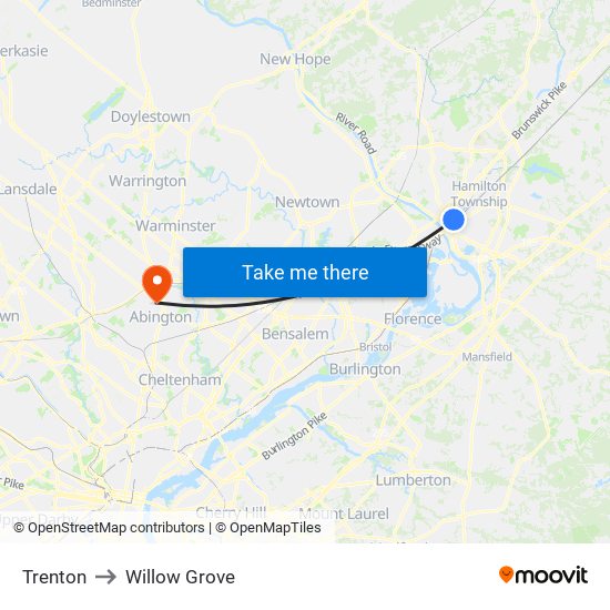 Trenton to Willow Grove map