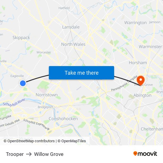 Trooper to Willow Grove map