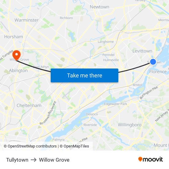 Tullytown to Willow Grove map