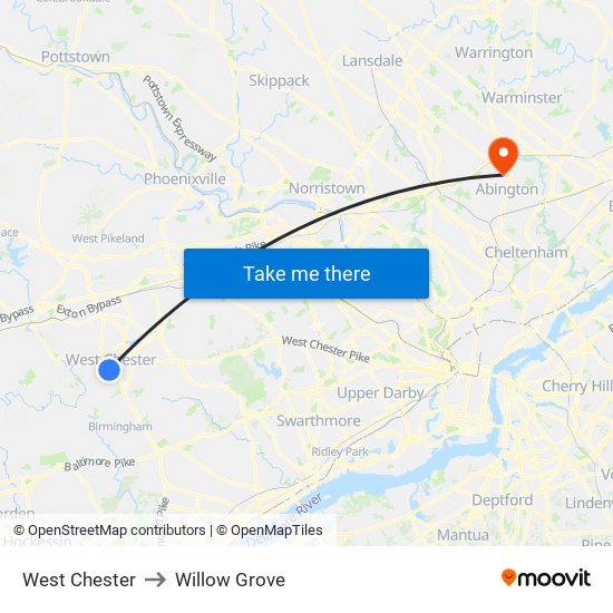 West Chester to Willow Grove map