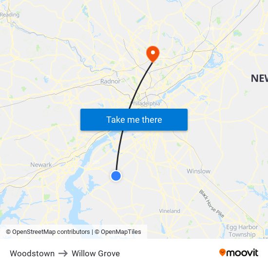 Woodstown to Willow Grove map