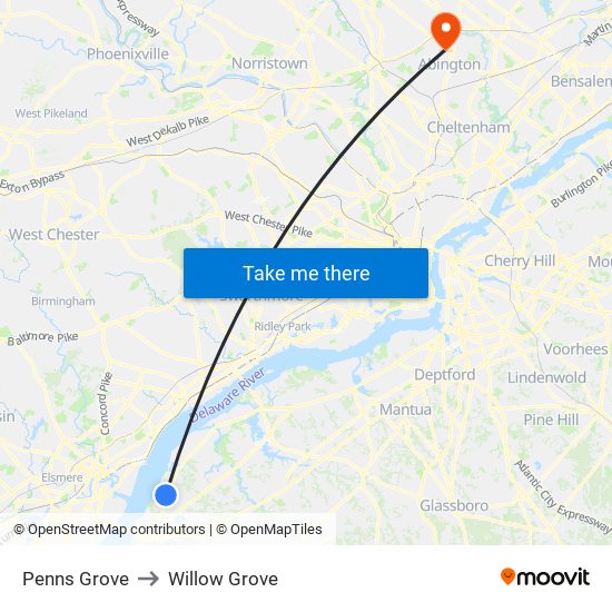 Penns Grove to Willow Grove map