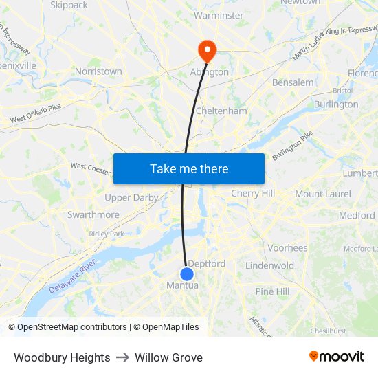 Woodbury Heights to Willow Grove map