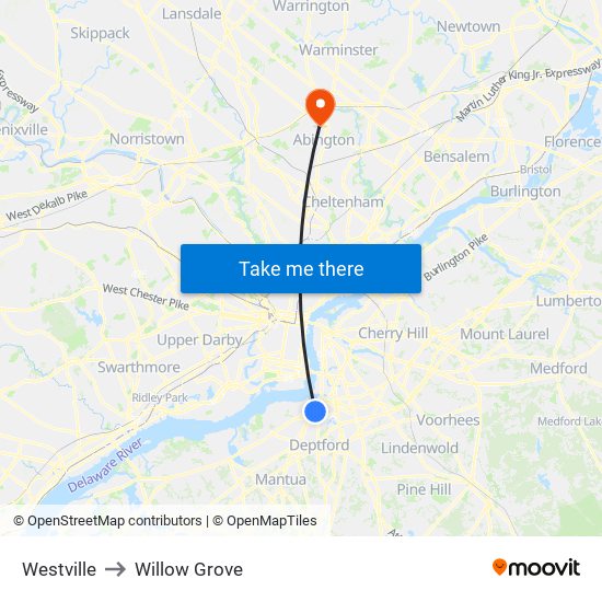 Westville to Willow Grove map