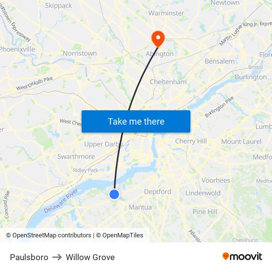 Paulsboro to Willow Grove map