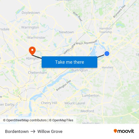 Bordentown to Willow Grove map