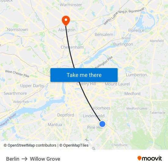 Berlin to Willow Grove map