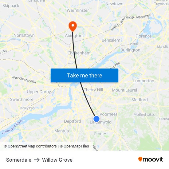 Somerdale to Willow Grove map