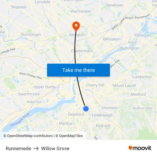 Runnemede to Willow Grove map