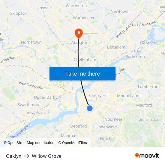 Oaklyn to Willow Grove map