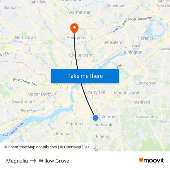 Magnolia to Willow Grove map
