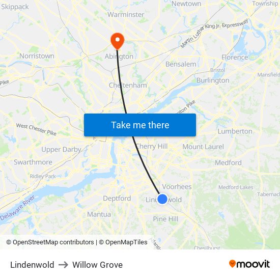 Lindenwold to Willow Grove map