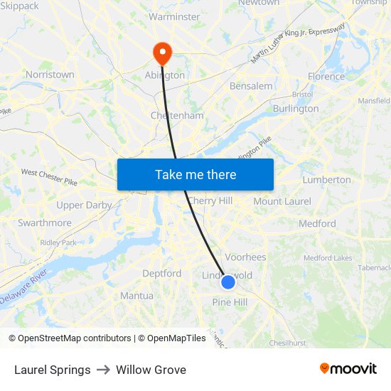 Laurel Springs to Willow Grove map