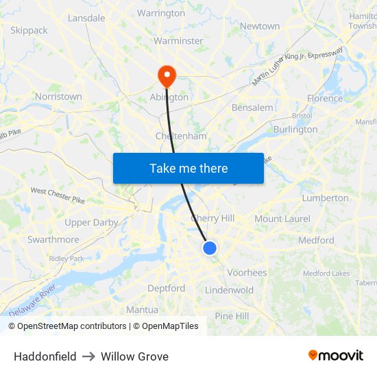 Haddonfield to Willow Grove map