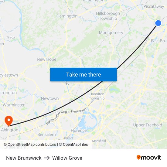 New Brunswick to Willow Grove map