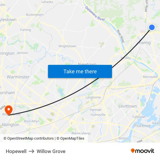 Hopewell to Willow Grove map