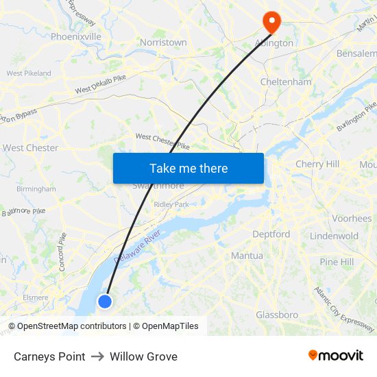 Carneys Point to Willow Grove map