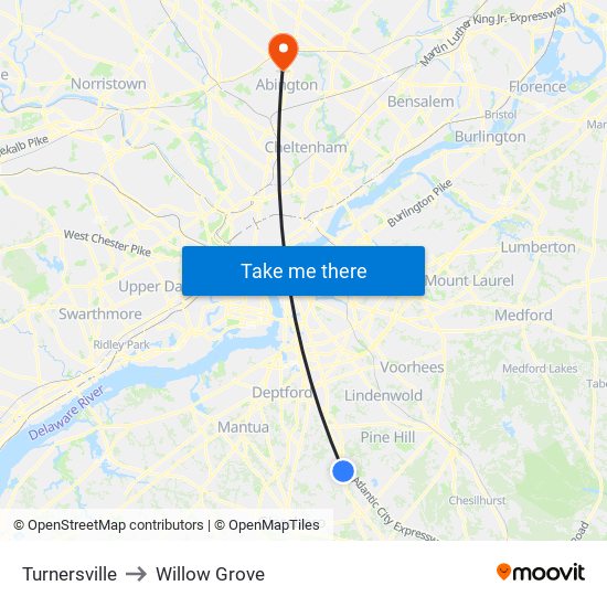 Turnersville to Willow Grove map