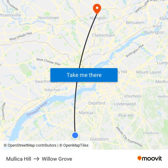 Mullica Hill to Willow Grove map