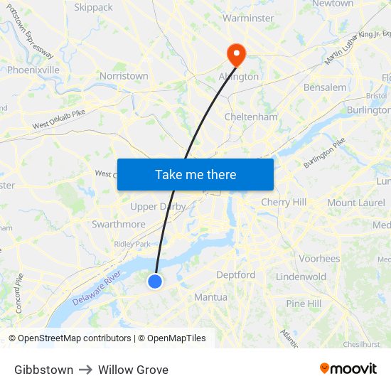 Gibbstown to Willow Grove map