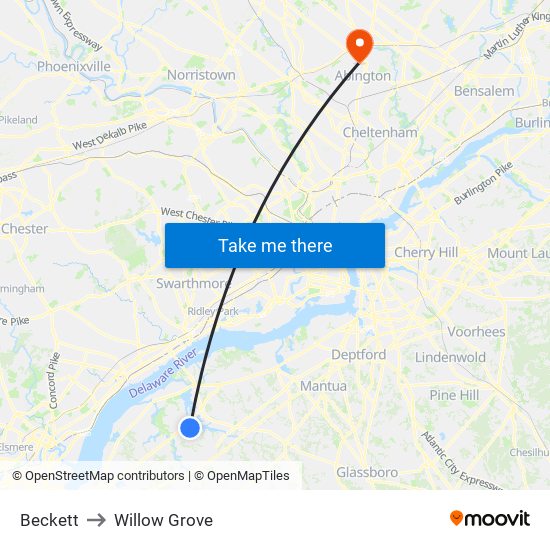Beckett to Willow Grove map
