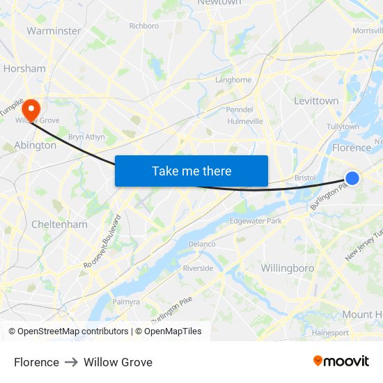 Florence to Willow Grove map
