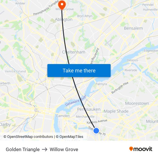 Golden Triangle to Willow Grove map