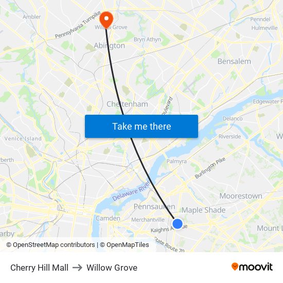 Cherry Hill Mall to Willow Grove map