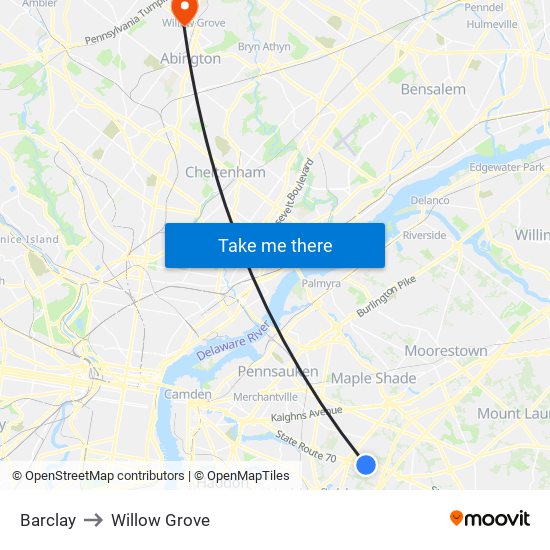 Barclay to Willow Grove map