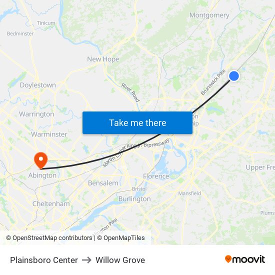 Plainsboro Center to Willow Grove map