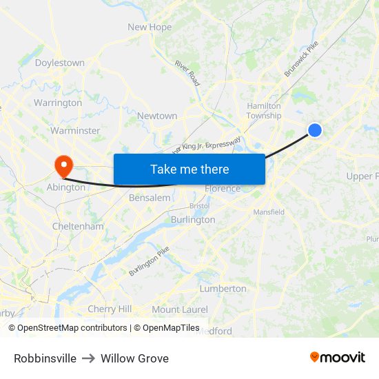 Robbinsville to Willow Grove map