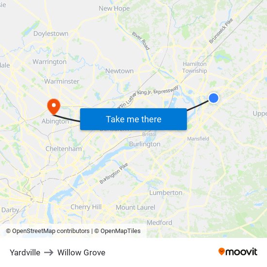 Yardville to Willow Grove map
