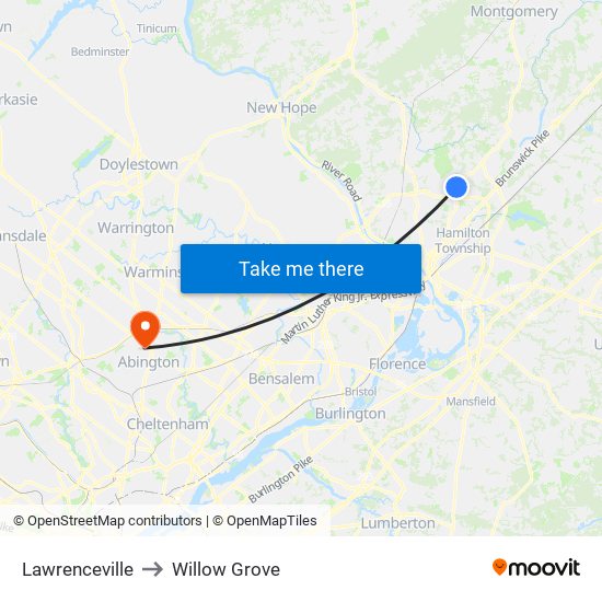 Lawrenceville to Willow Grove map