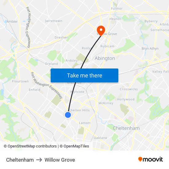 Cheltenham to Willow Grove map