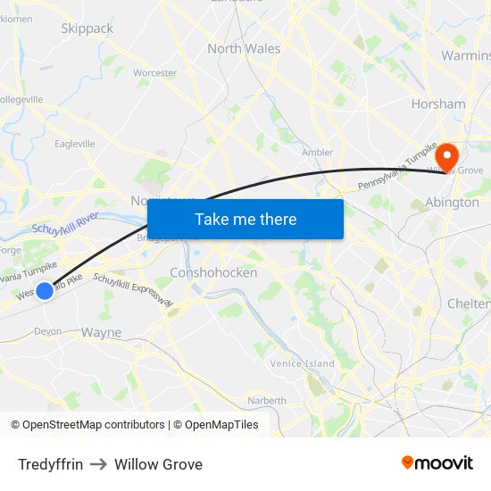 Tredyffrin to Willow Grove map