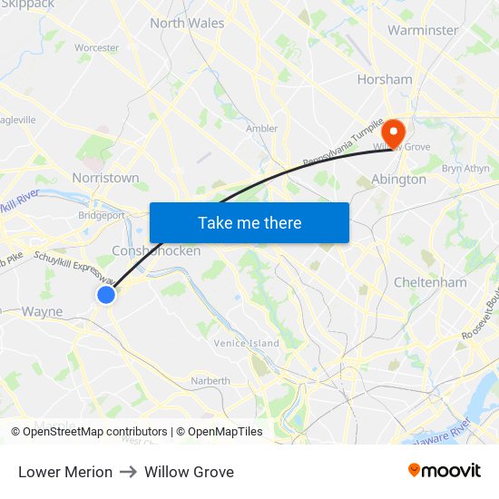 Lower Merion to Willow Grove map
