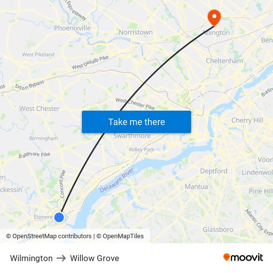 Wilmington to Willow Grove map