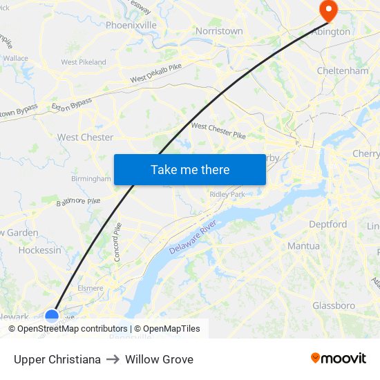 Upper Christiana to Willow Grove map