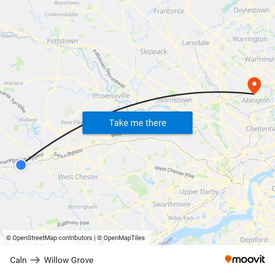 Caln to Willow Grove map