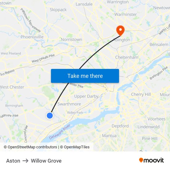 Aston to Willow Grove map