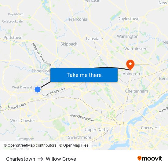 Charlestown to Willow Grove map