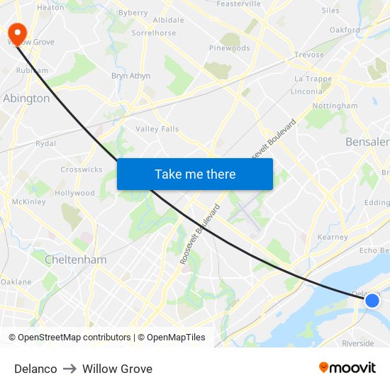 Delanco to Willow Grove map