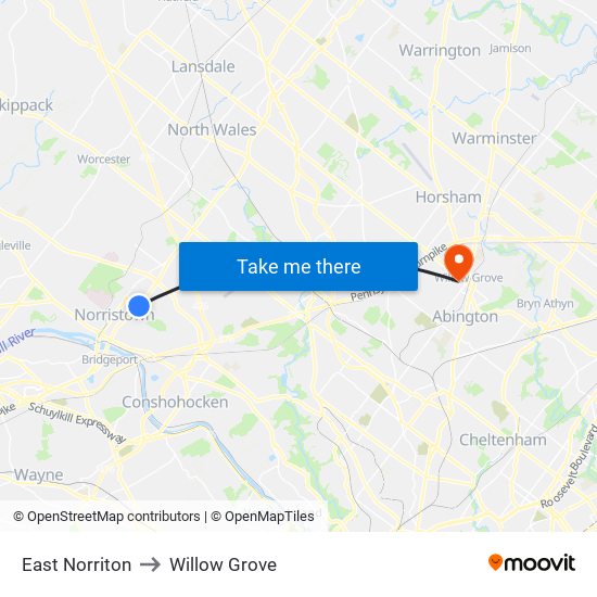 East Norriton to Willow Grove map