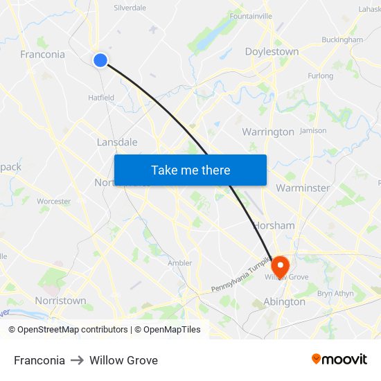 Franconia to Willow Grove map