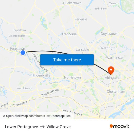 Lower Pottsgrove to Willow Grove map