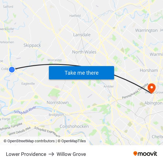 Lower Providence to Willow Grove map