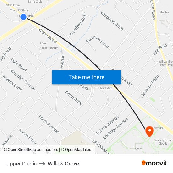 Upper Dublin to Willow Grove map